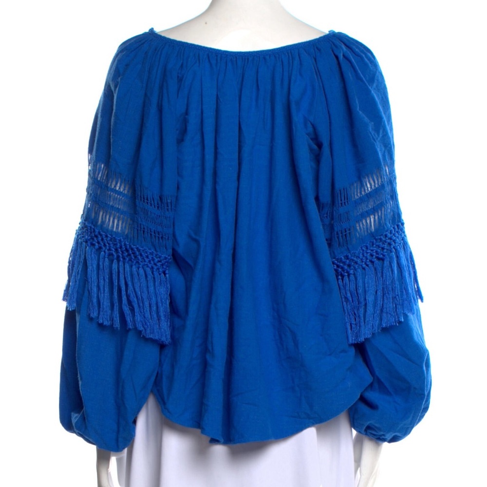 Ulla Johnson Duman Fringe Blouse Tassel Top Crochet Azul Blue Long Sleeve XS 0 - Picture 7 of 7